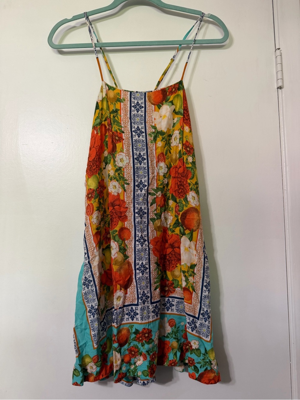 FARM Rio Orange & Turquoise Floral Spaghetti Strap Mini Dress